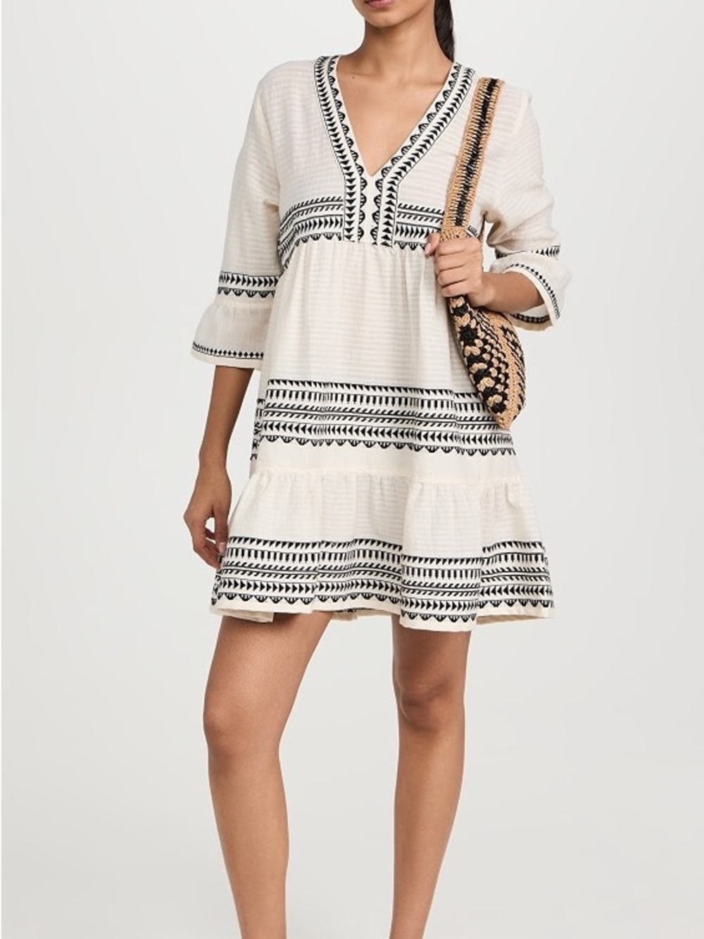 Lemlem Ivory Tunic Coverup with Black Embroidery - 80% OFF MSRP!!!